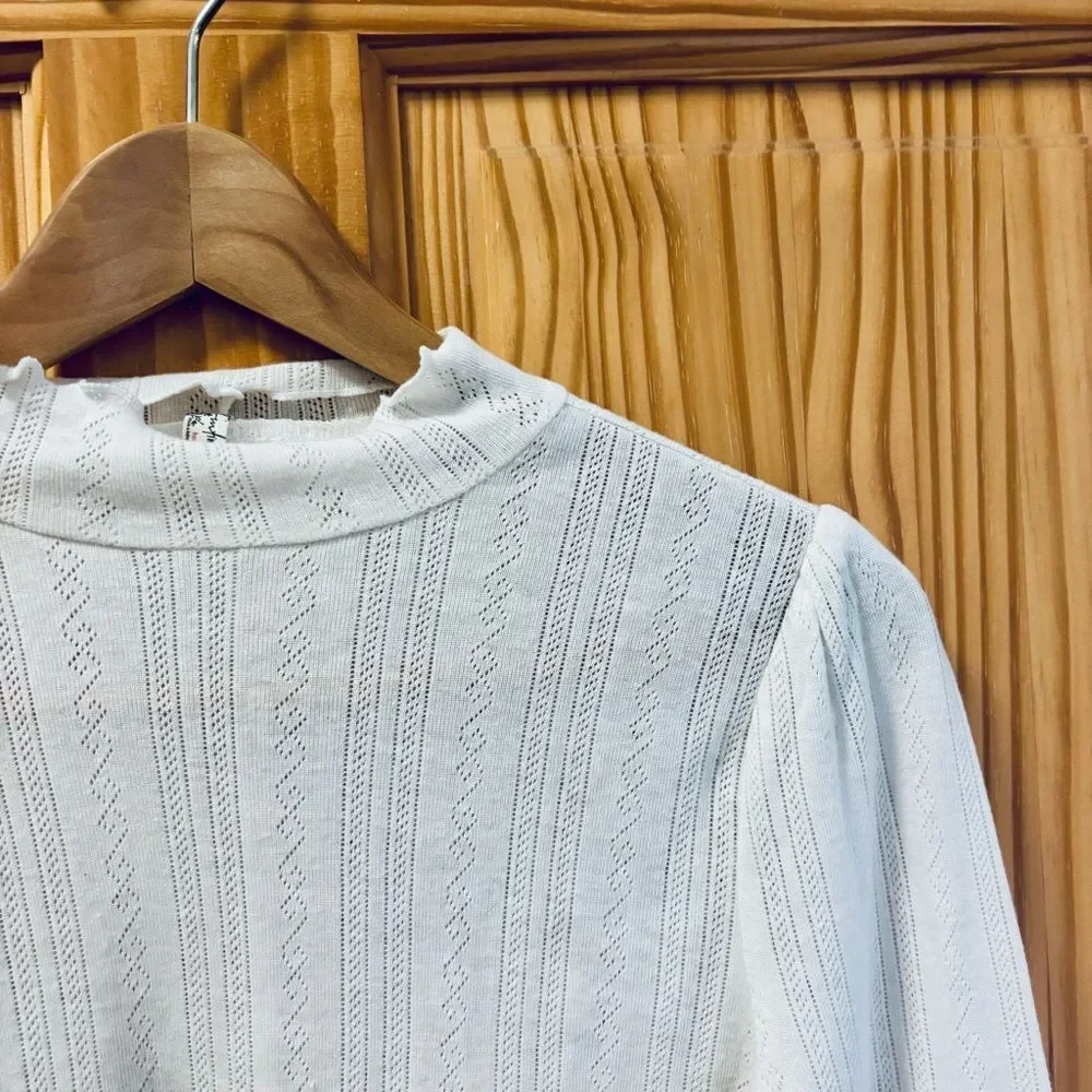 Intimately Free People Cream Ruffled Cropped Crop Shirt Top Tee Size S
